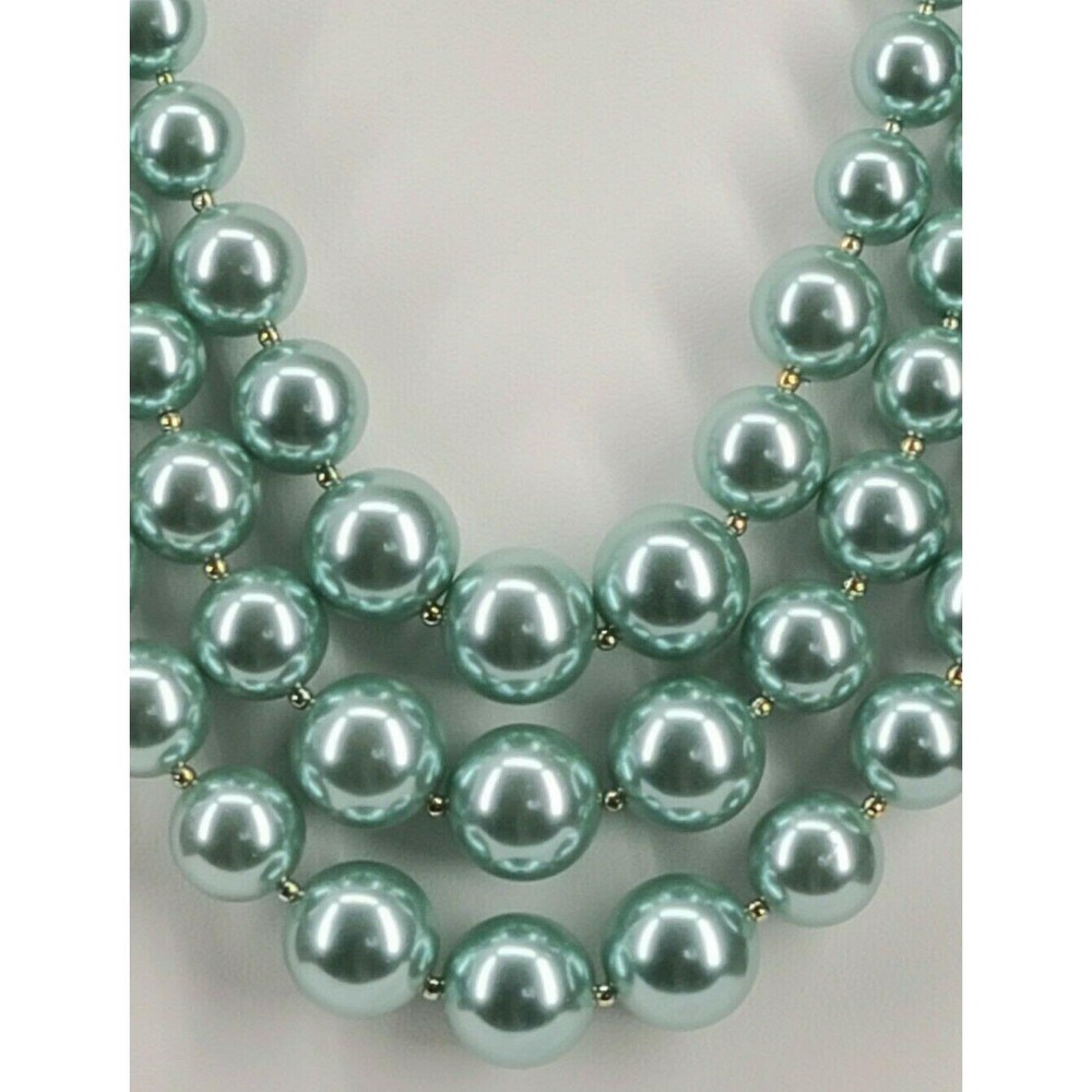 Three-Row Faux Pearl Collar Necklace Aqua NWT Beautiful & Elegant New with Tag - Picture 2 of 8